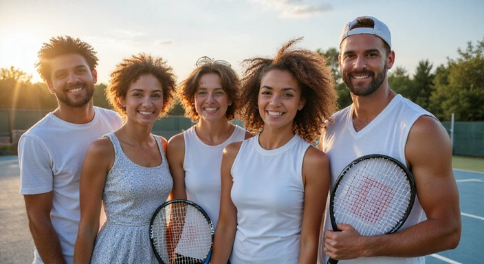 Diverse group of people enjoying tennis
