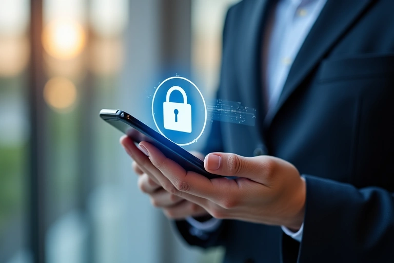 A person holding a smartphone with a lock icon, symbolizing data privacy and user control over their information.