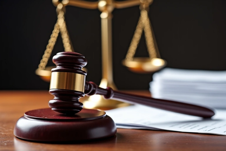 Legal document with a gavel and scales of justice