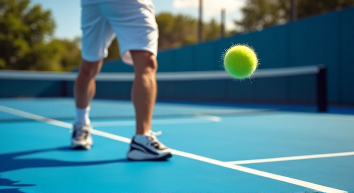 Tennis player serving during a match
