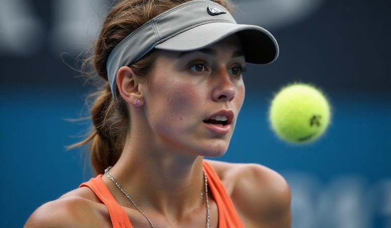 Tennis player in deep concentration during a match
