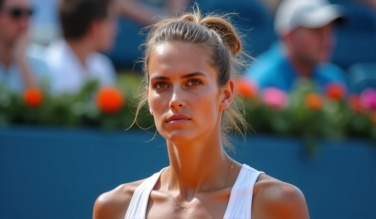 Tennis player looking calm and composed under pressure on court