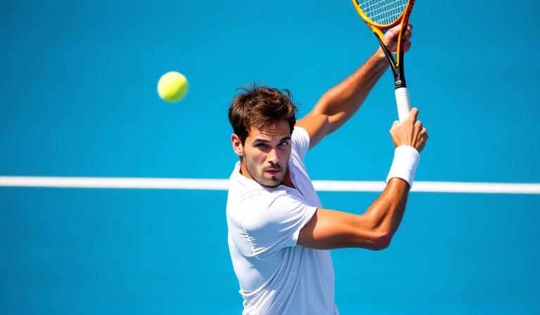 Tennis player demonstrating a powerful forehand shot