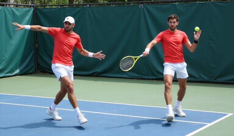 Two tennis players, one demonstrating a one-handed backhand, the other a two-handed backhand